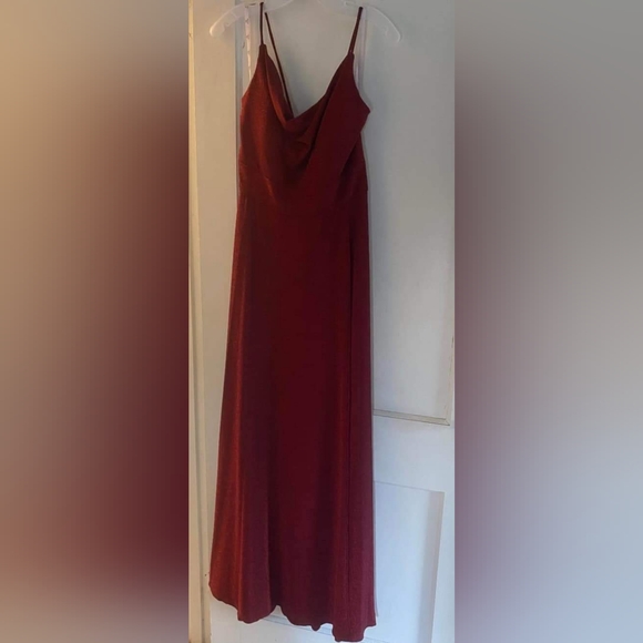 Metallic Red Cowl Neck David's Bridal Dress - Picture 6 of 6